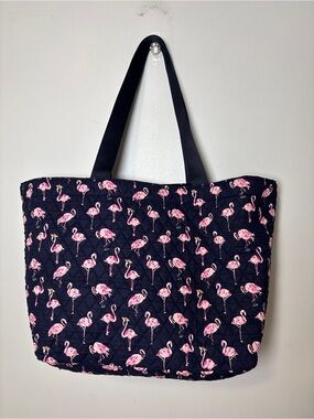 Vera Bradley, flamingo tote bag, fiesta, dark blue back ground discontinued